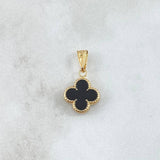 Dije Trébol VCyA 0.85gr / 1.7cm /  Onix Negro Borde Punteado Oro Amarillo Nac.Esp. 18K ©