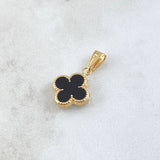 Dije Trébol VCyA 0.9gr / 1.7cm /  Onix Negro Borde Punteado Oro Amarillo Nac.Esp. 18K ©