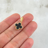 Dije Trébol VCyA 0.9gr / 1.7cm /  Onix Negro Borde Punteado Oro Amarillo Nac.Esp. 18K ©