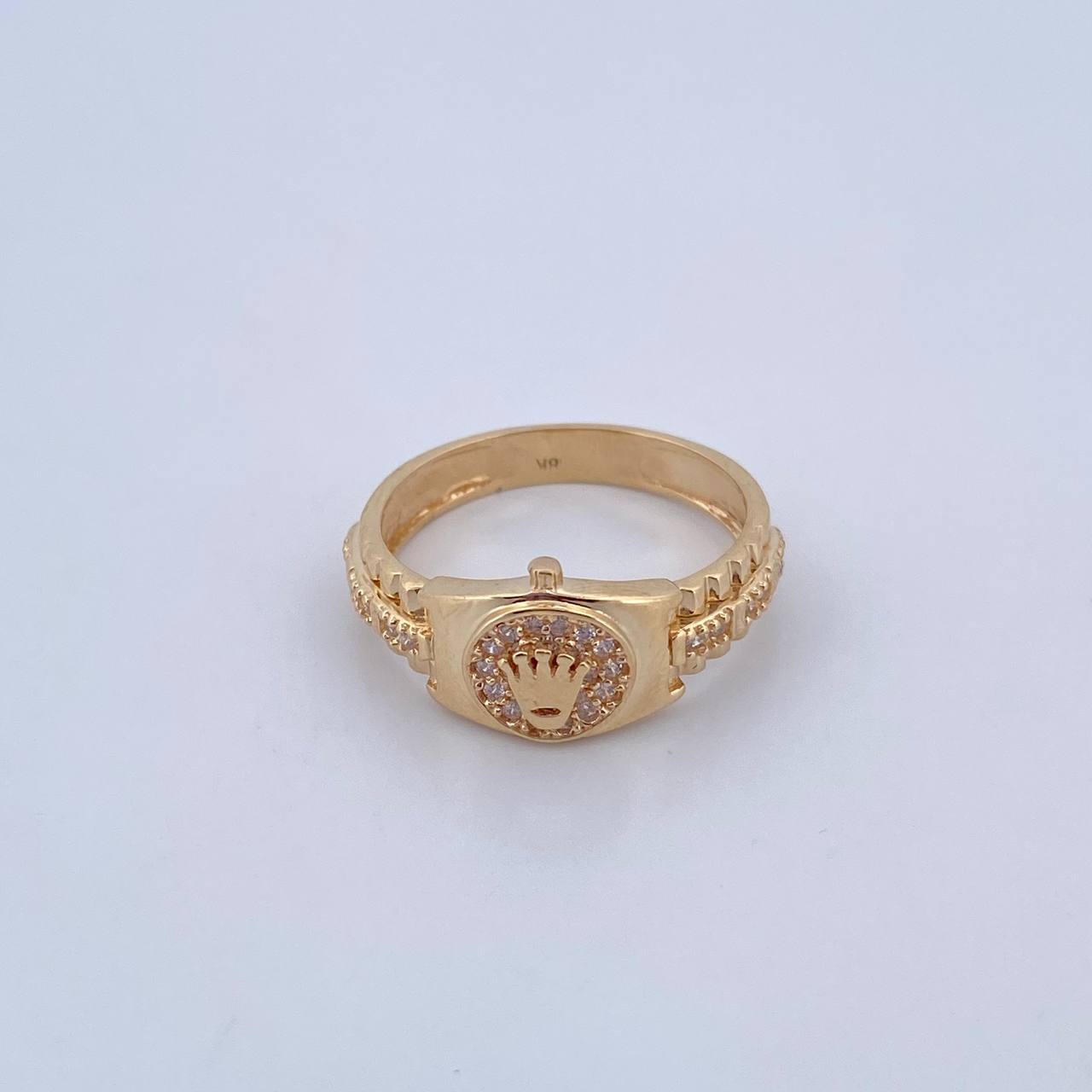 Anillo Correa Corona RX 4.1gr / T7 1/2 / Circones Blancos Oro Amarillo 18K &