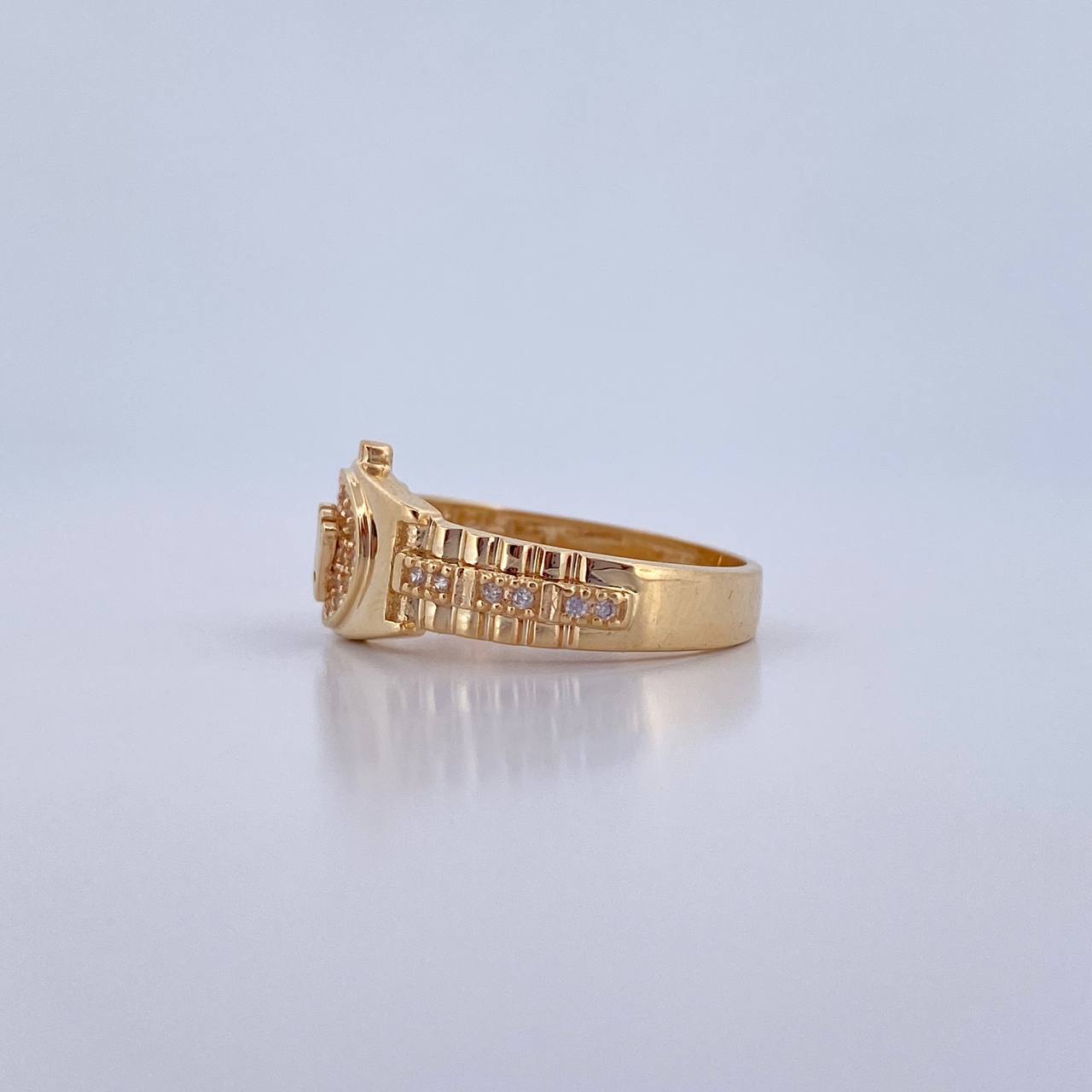 Anillo Correa Corona RX 4.1gr / T7 1/2 / Circones Blancos Oro Amarillo 18K &