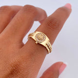 Anillo Correa Corona RX 4.1gr / T7 1/2 / Circones Blancos Oro Amarillo 18K &