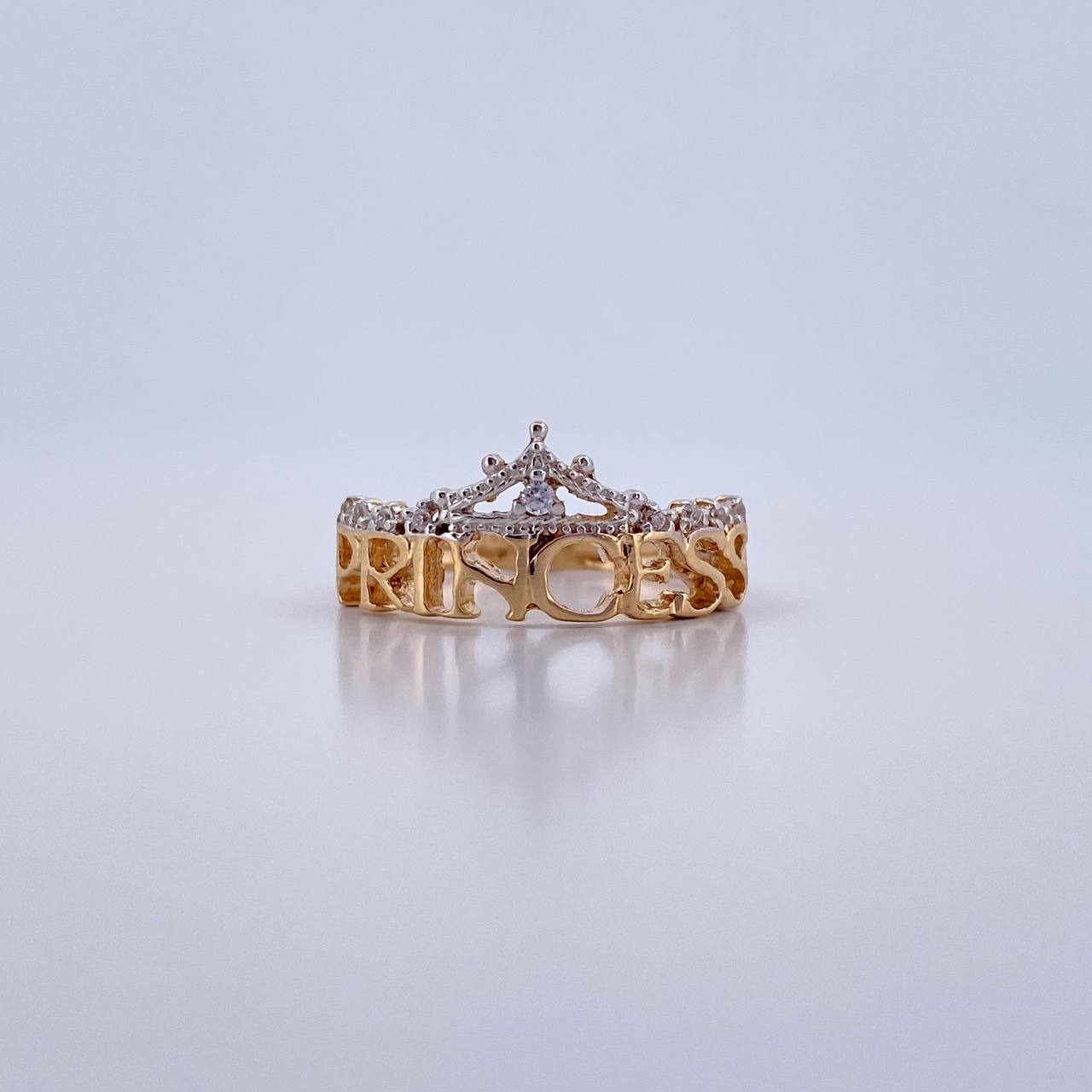 Anillo Princess 2.9gr / T6 1/2 / Circones Blancos Dos Oros Amarillo Blanco 18K &