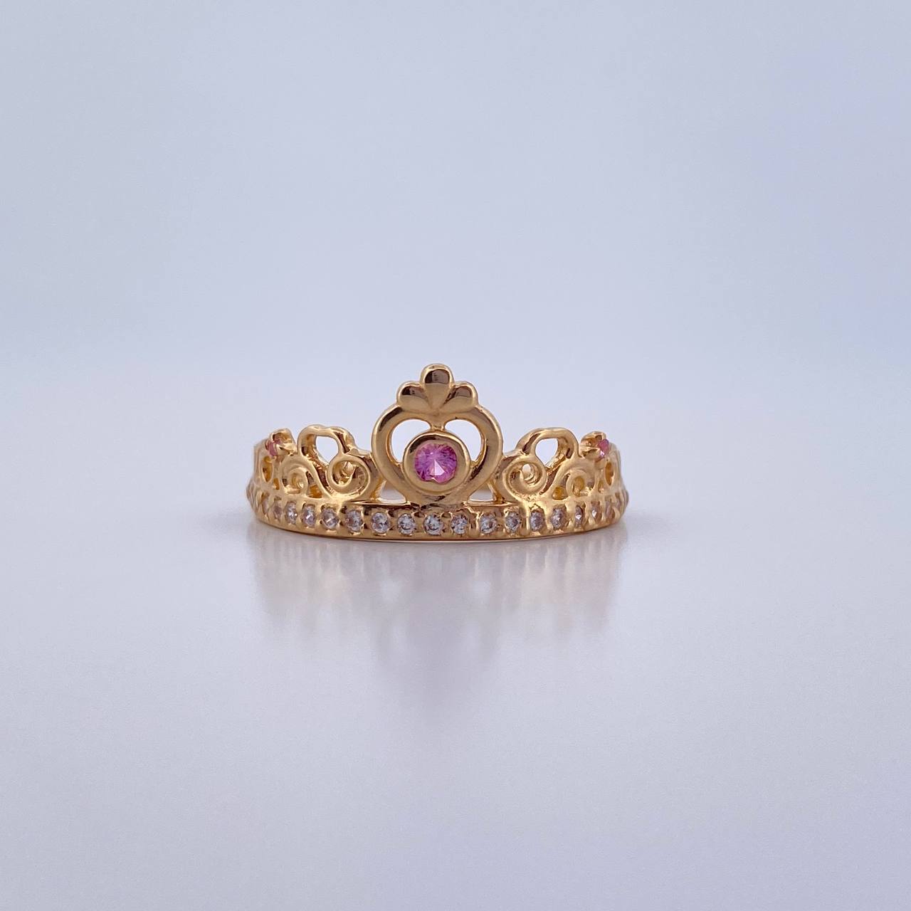 Anillo Corona Corazon 2.25gr / T7 / Circones Rosados Blancos Oro Amarillo 18K &