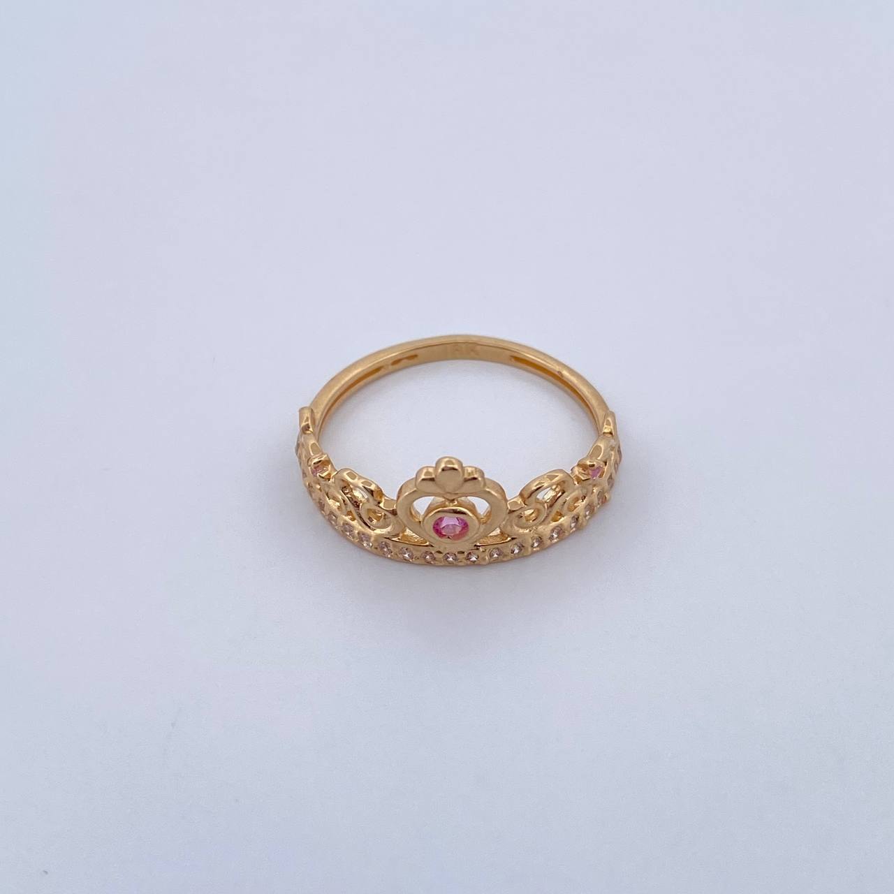 Anillo Corona Corazon 2.25gr / T7 / Circones Rosados Blancos Oro Amarillo 18K &