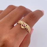 Anillo Corona Corazon 2.25gr / T7 / Circones Rosados Blancos Oro Amarillo 18K &