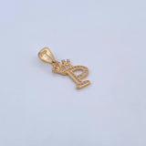 Dije Letra P Corona 1.6gr / 2.5cm / Circones Blancos Oro Amarillo 18K &