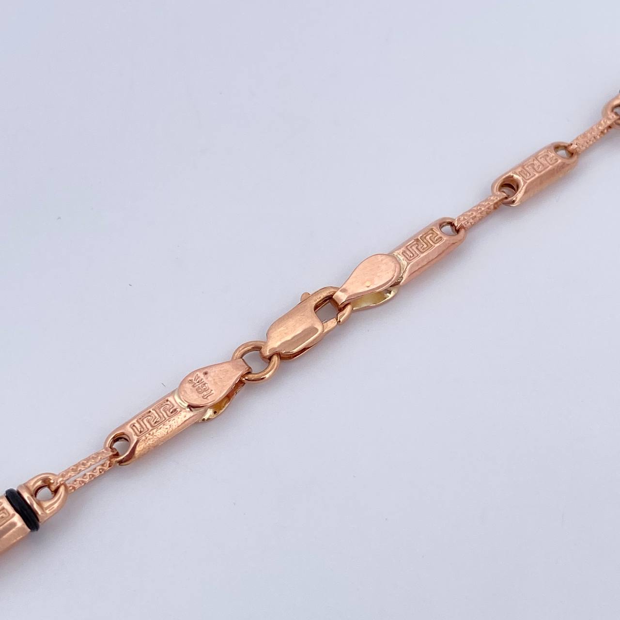 Cadena Rustica Barril 10gr / 62.1cm / 4mm Tribal Cauchos Negros Oro Rosa 18K $