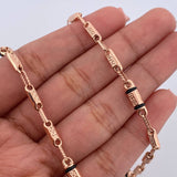 Cadena Rustica Barril 10gr / 62.1cm / 4mm Tribal Cauchos Negros Oro Rosa 18K $