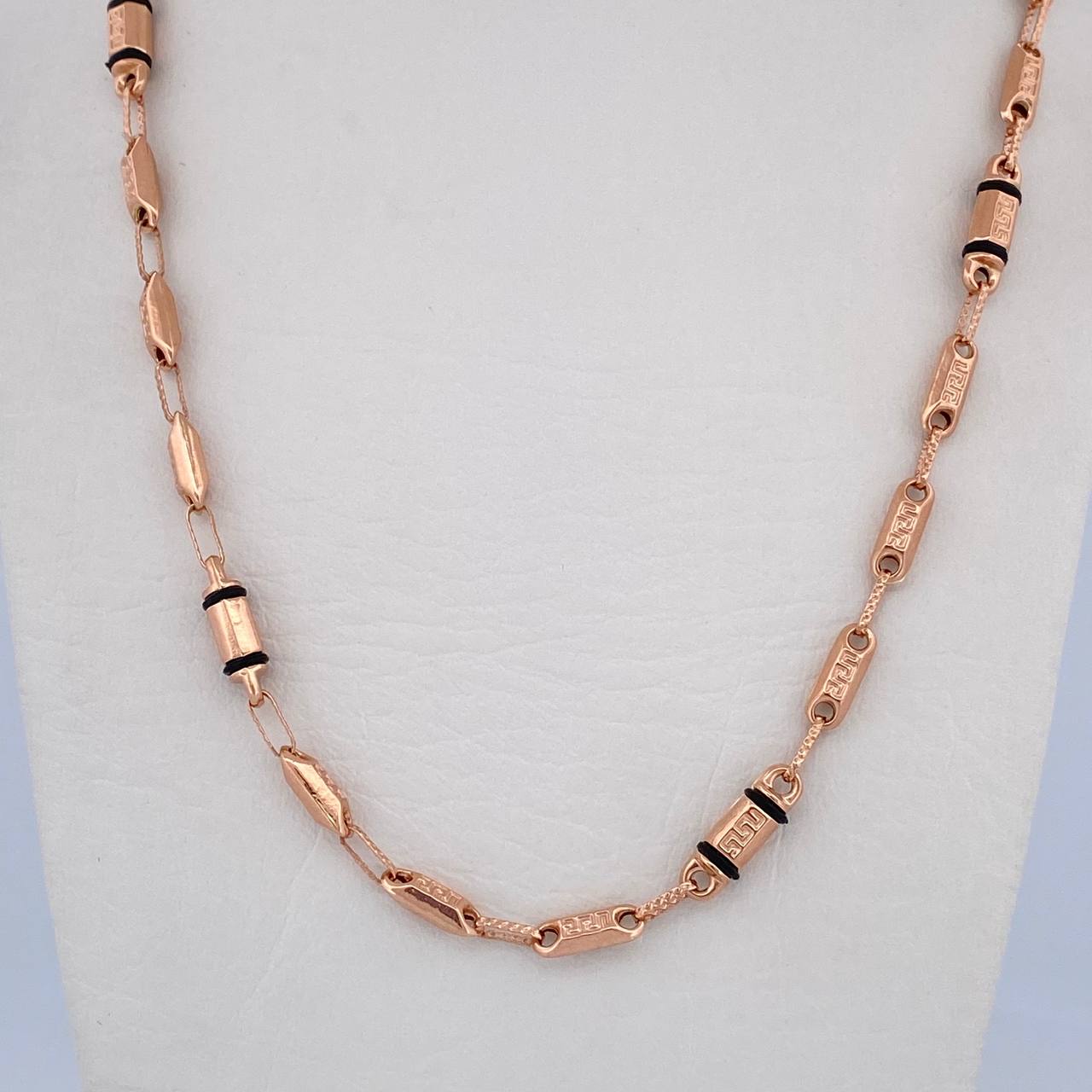 Cadena Rustica Barril 10gr / 62.1cm / 4mm Tribal Cauchos Negros Oro Rosa 18K $