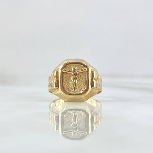 Anillo Sello Cristo 4.25gr / T7 3/4 / Texturizado Oro Amarillo 18K ©
