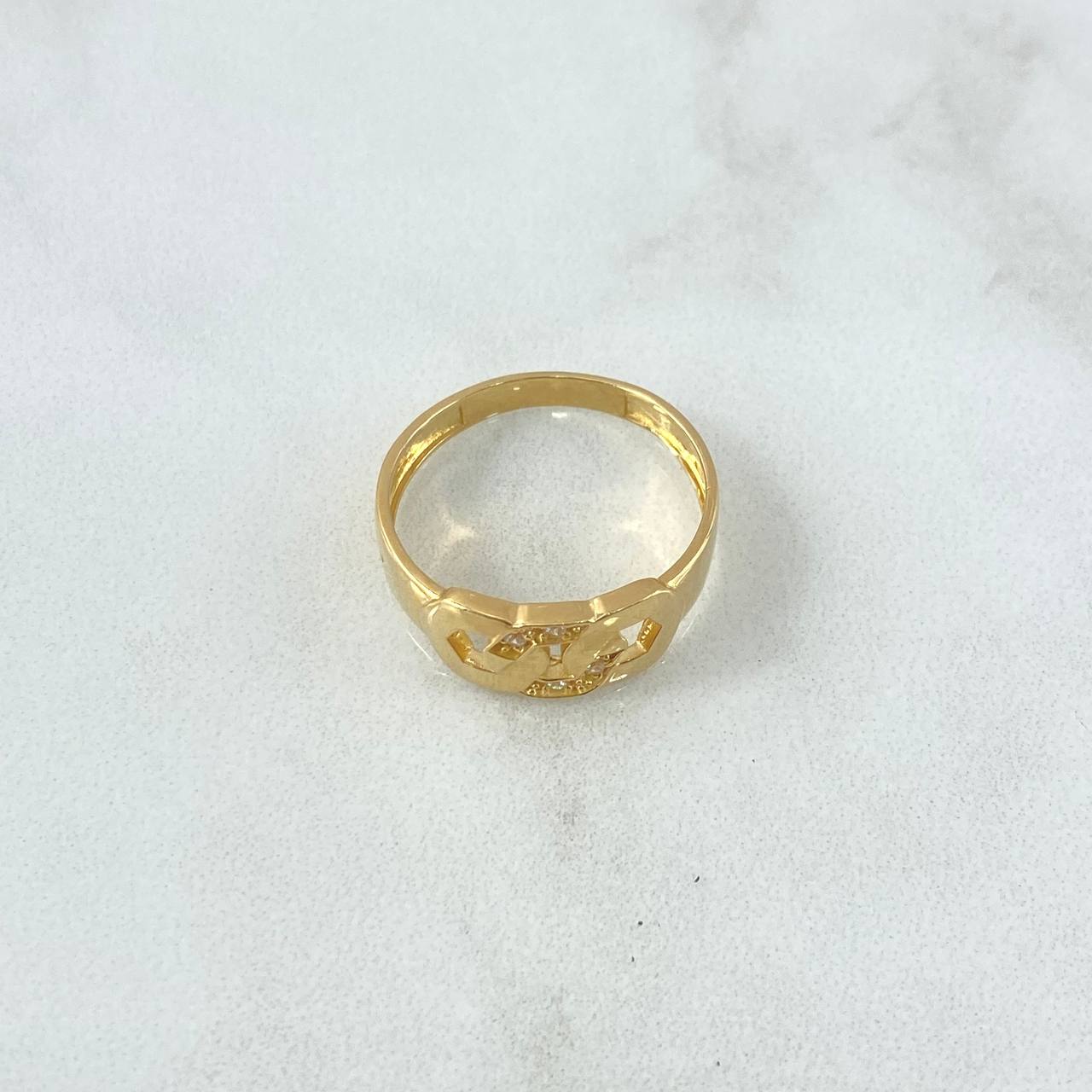 Anillo Hexagonos Entrelazados 2.85gr / T8 / Circones Blancos Oro Amarillo 18K