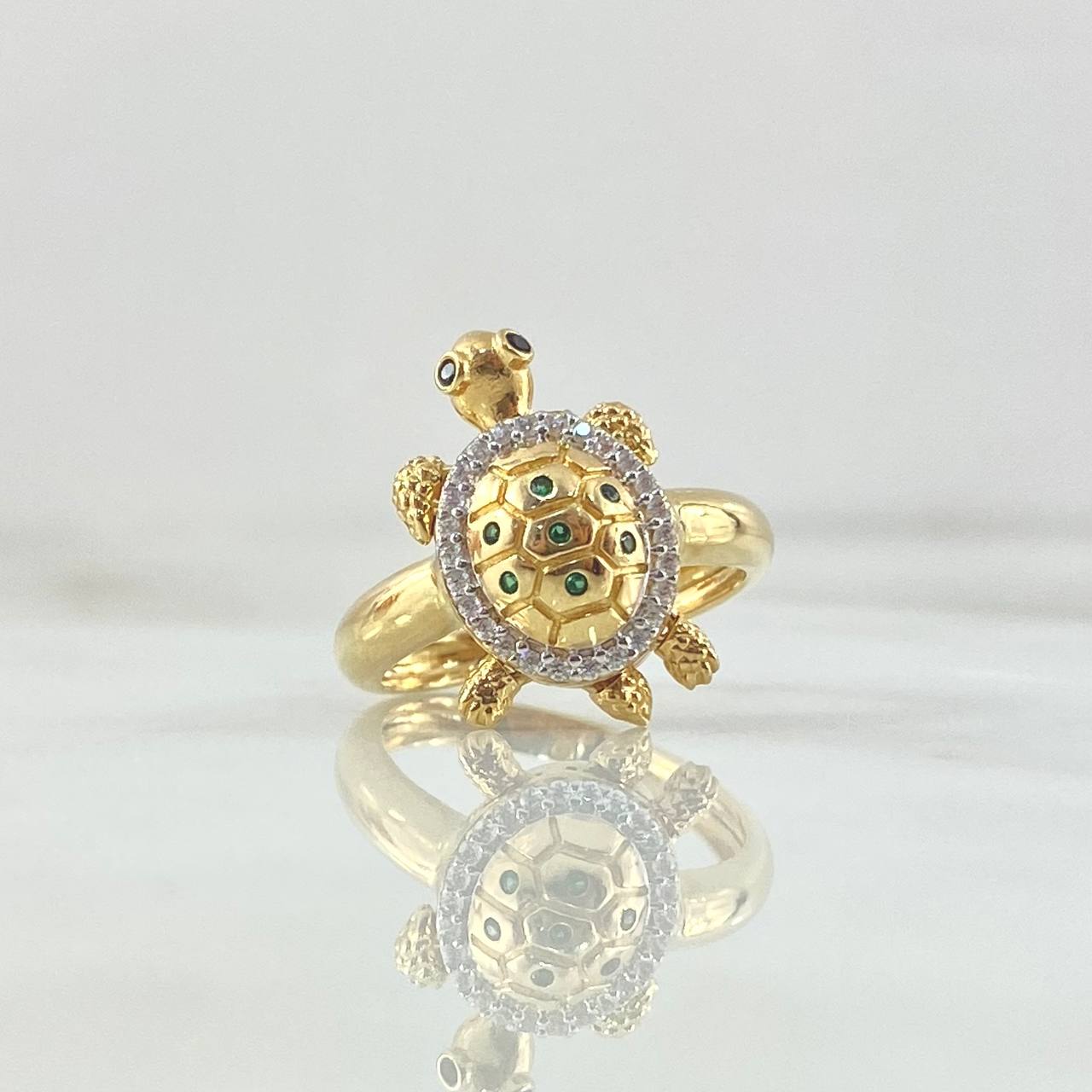 Anillo Tortuga 4.25gr / T7 1/4 / Circones Blancos Verdes Y Negros Oro Amarillo 18K ©