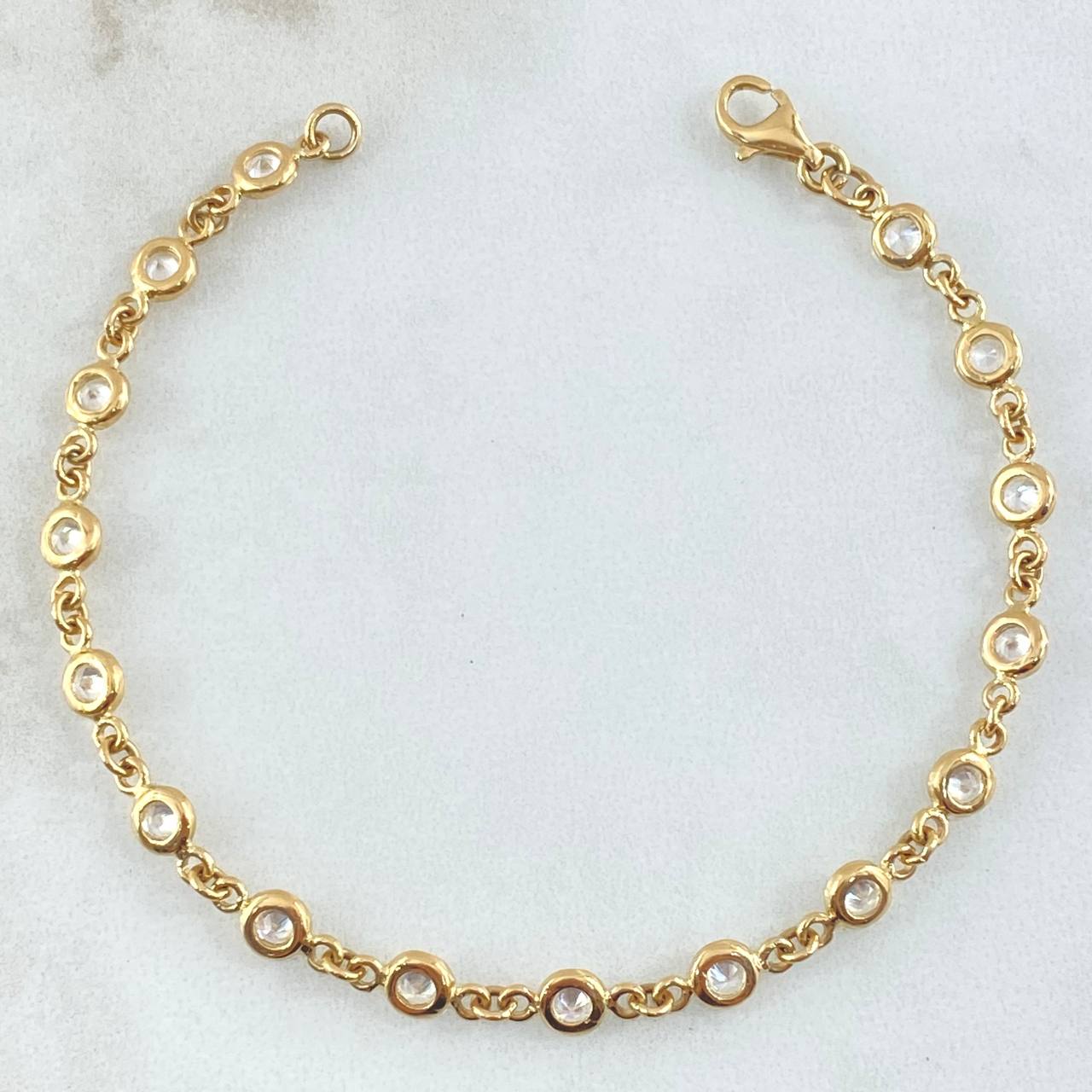 Pulso Roll-On Burbujas 5.95gr / 18cm / 4.6mm Circones Blancos Oro Amarillo 18K