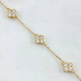 Pulso Aro Seguido Flor 3.55gr / 14.5cm-18cm / 1.6mm Borde Texturizado Circones Blancos Oro Amarillo 18K