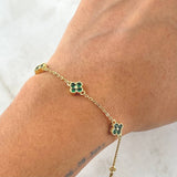 Pulso Aro Seguido Flor 3.45gr / 15cm-18.5cm / 1.6mm Borde Texturizado Circones Verdes Oro Amarillo 18K