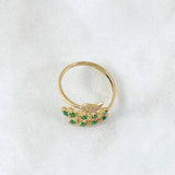 Anillo Cola Laurel Punteado 2.25gr / T6 3/4 / Circones Blancos Verdes Oro Amarillo 18K