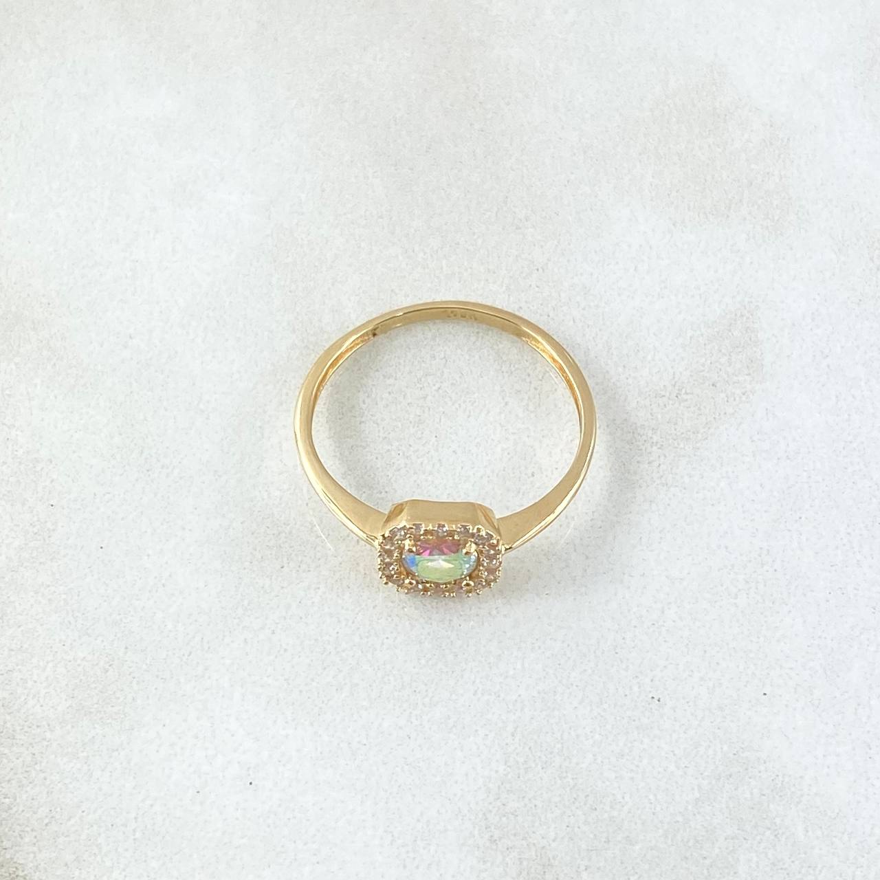 Anillo Solitario Halo Cuadrado 1.65gr / T6 1/4 / Circones Blancos Tornasol Oro Amarillo 18K