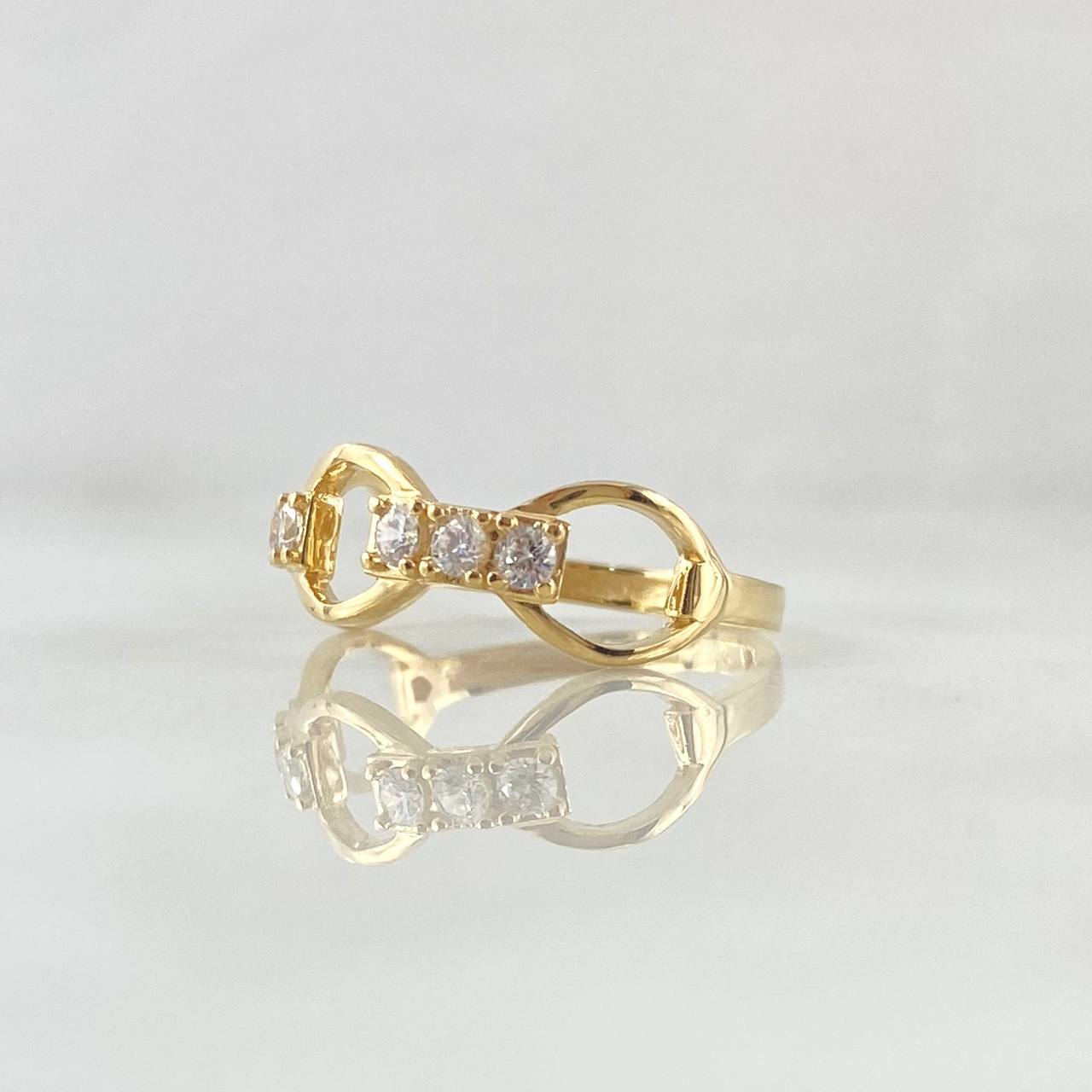 Anillo Triple Eslabon Circulas Hueco 2.35gr / T6 3/4 / Circones Blancos Oro Amarillo 18K