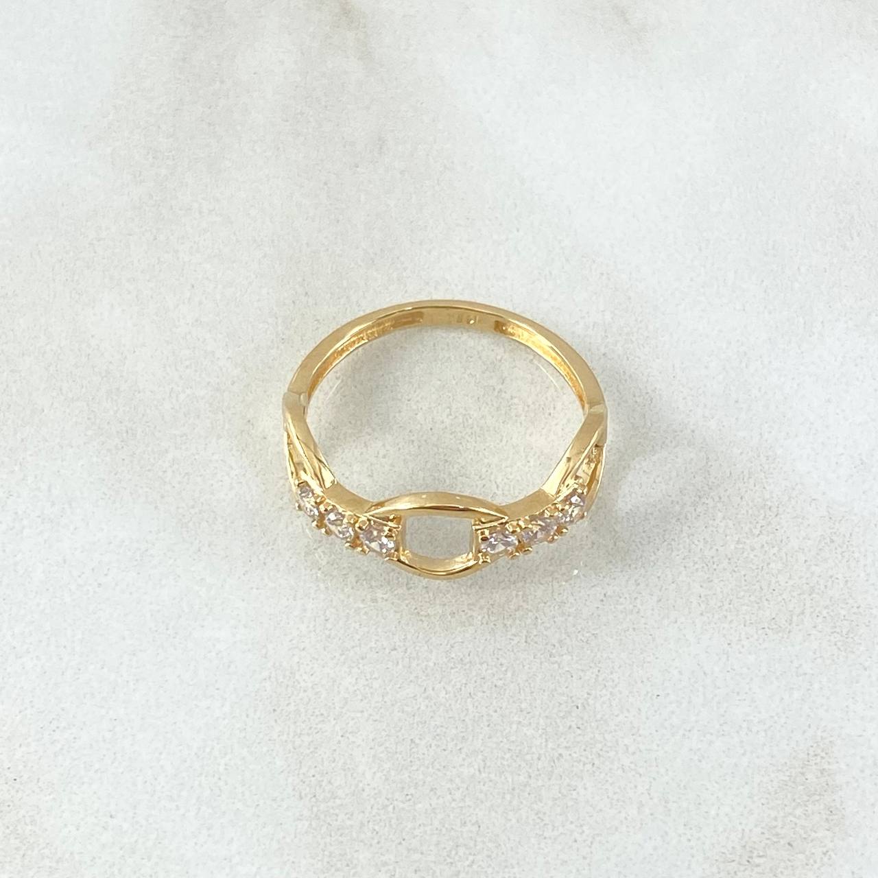 Anillo Triple Eslabon Circulas Hueco 2.35gr / T6 3/4 / Circones Blancos Oro Amarillo 18K
