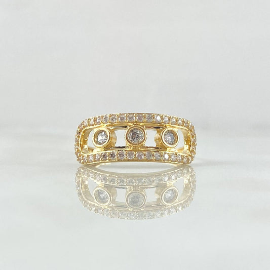Anillo Carril Trio De Burbujas 3gr / T7 3/4 / Circones Blancos Oro Amarillo 18K