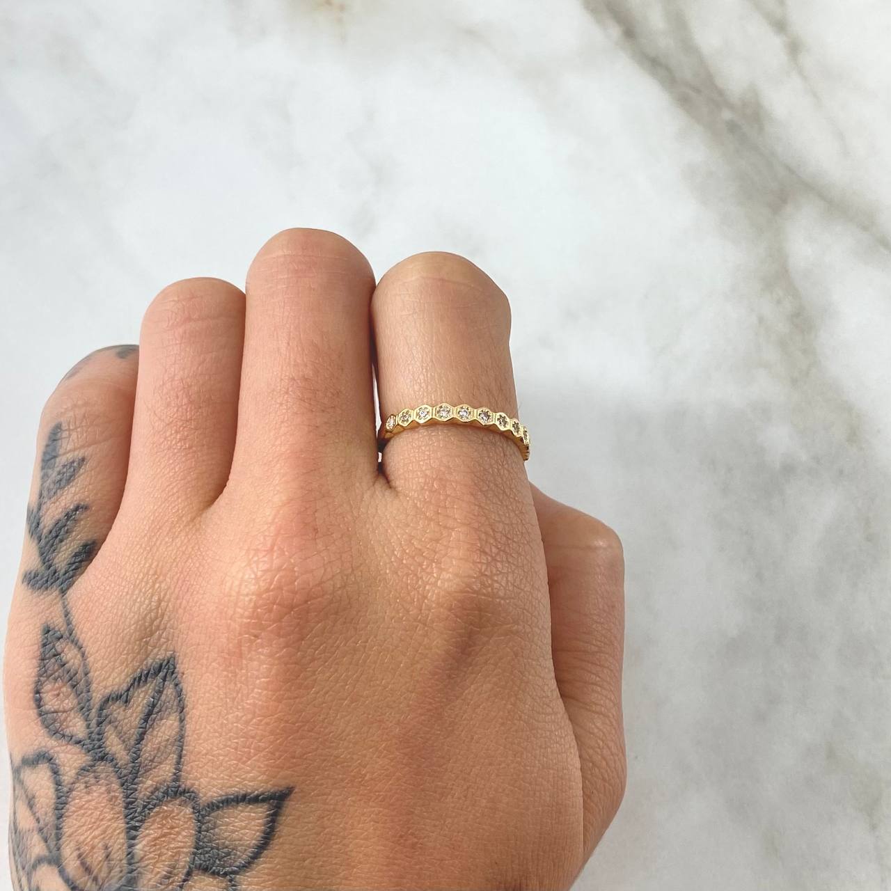 Anillo Ojos Rombicos 1.6gr / T6 / Circones Blancos Oro Amarillo 18K