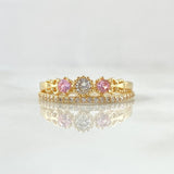 Anillo Corona 15s Pattek 2.55gr / T6 1/2 / Circones Blancos Rosados Oro Amarillo 18K