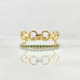 Anillo Roll-On Lineal 2.9gr / T7 1/2 / Circones Verdes Oro Amarillo 18K *