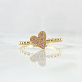 Anillo Esferas Corazon 2.1gr / T6 1/2 / Circones Lilas Oro Amarillo 18K *