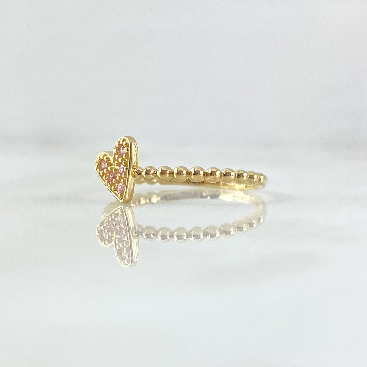 Anillo Esferas Corazon 2.1gr / T6 1/2 / Circones Lilas Oro Amarillo 18K *