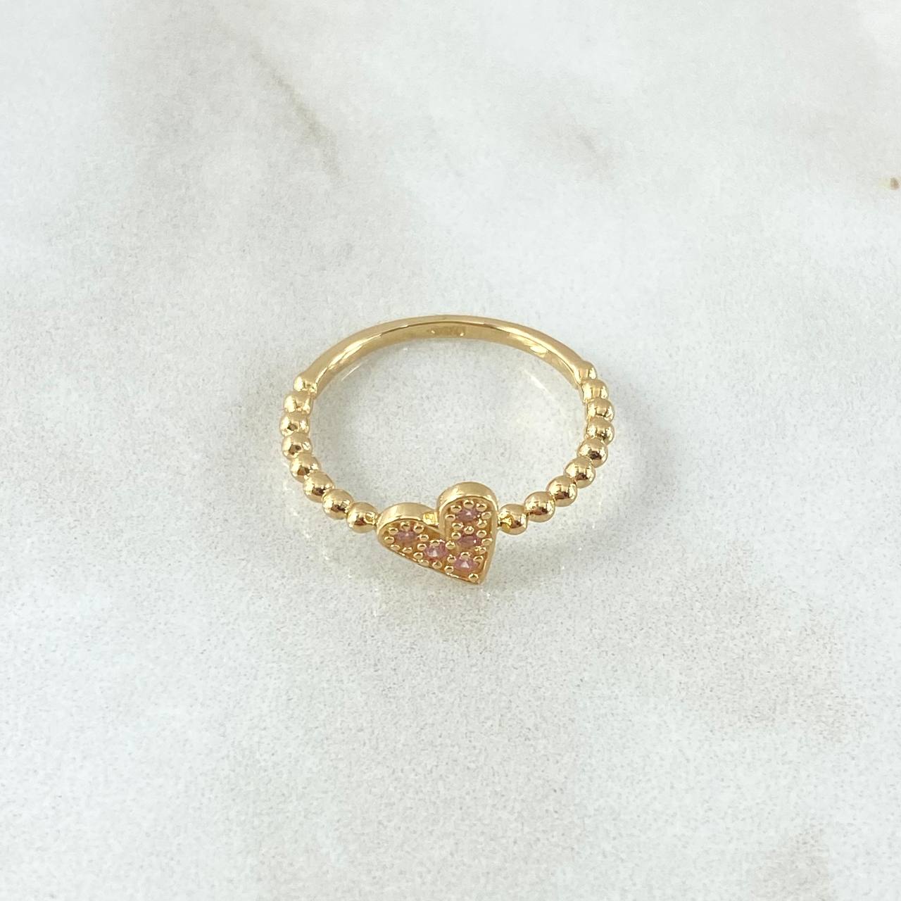 Anillo Esferas Corazon 2.1gr / T6 1/2 / Circones Lilas Oro Amarillo 18K *