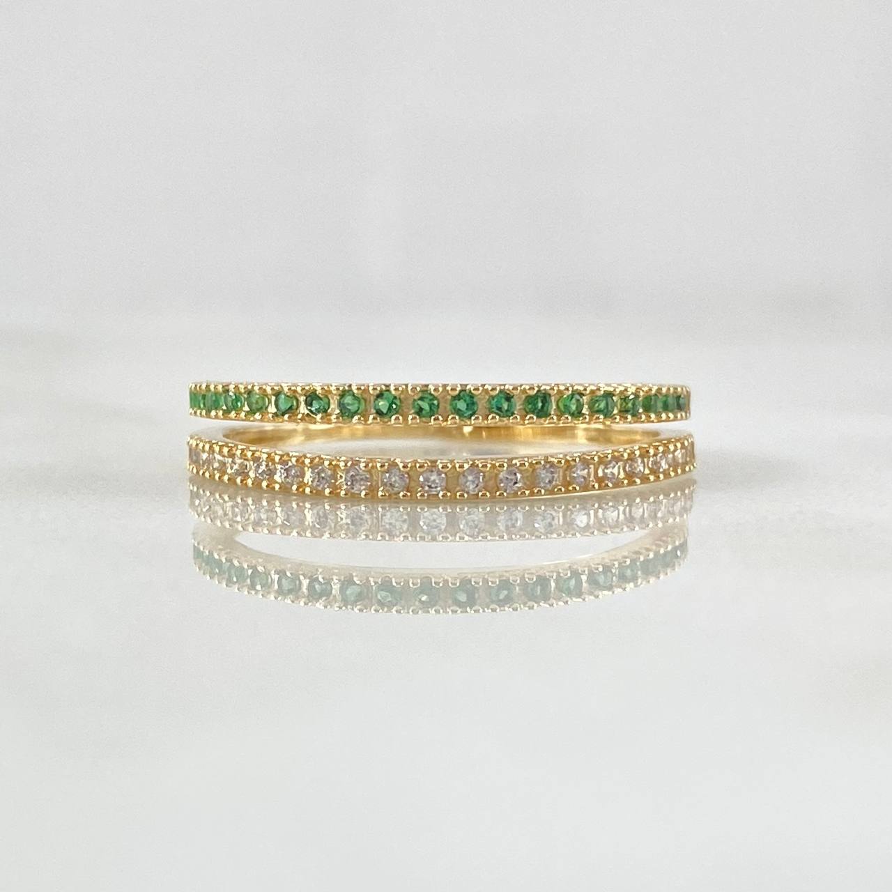 Anillo Churumbela Doble Carril 2.05gr / T7 / Circones Blancos Verdes Oro Amarillo 18K *