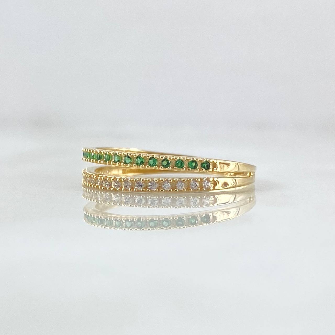 Anillo Churumbela Doble Carril 2.05gr / T7 / Circones Blancos Verdes Oro Amarillo 18K *