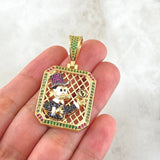 Dije Placa Pato Dinero 12.7gr / 4.5cm / Circones Verdes Fucsias Negros Oro Amarillo 18K ©