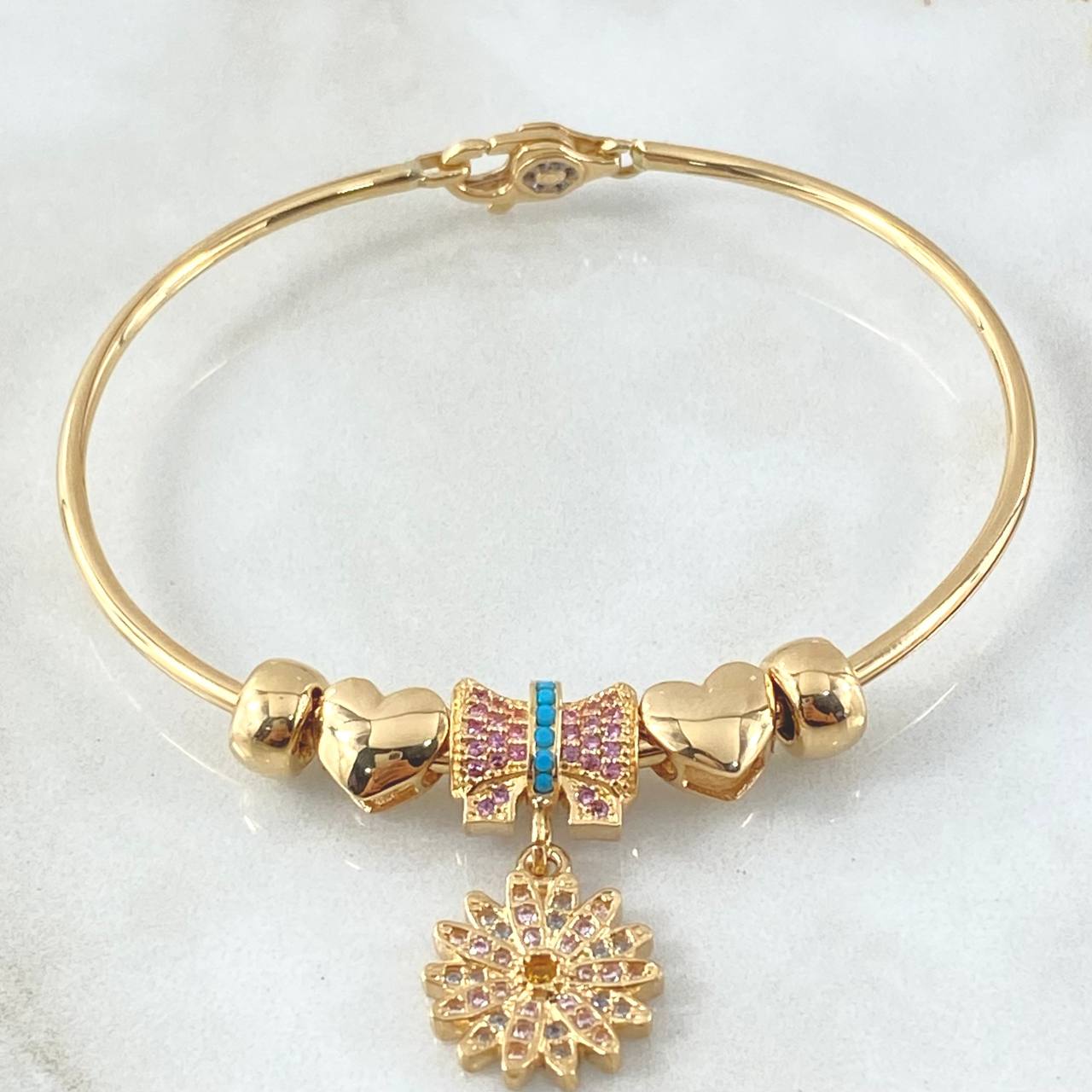 Pulso PD - Moño - Flor - Corazones 13.2gr / 18cm / Circones Azules Morados Oro Amarillo 18K