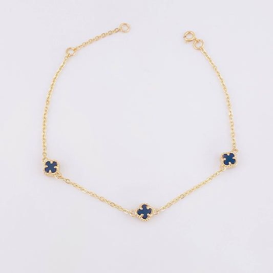 Pulso Trebol Onix Negro 3.35gr / 17.5cm / 1.2mm Oro Amarillo Nac.Esp. 18K ©