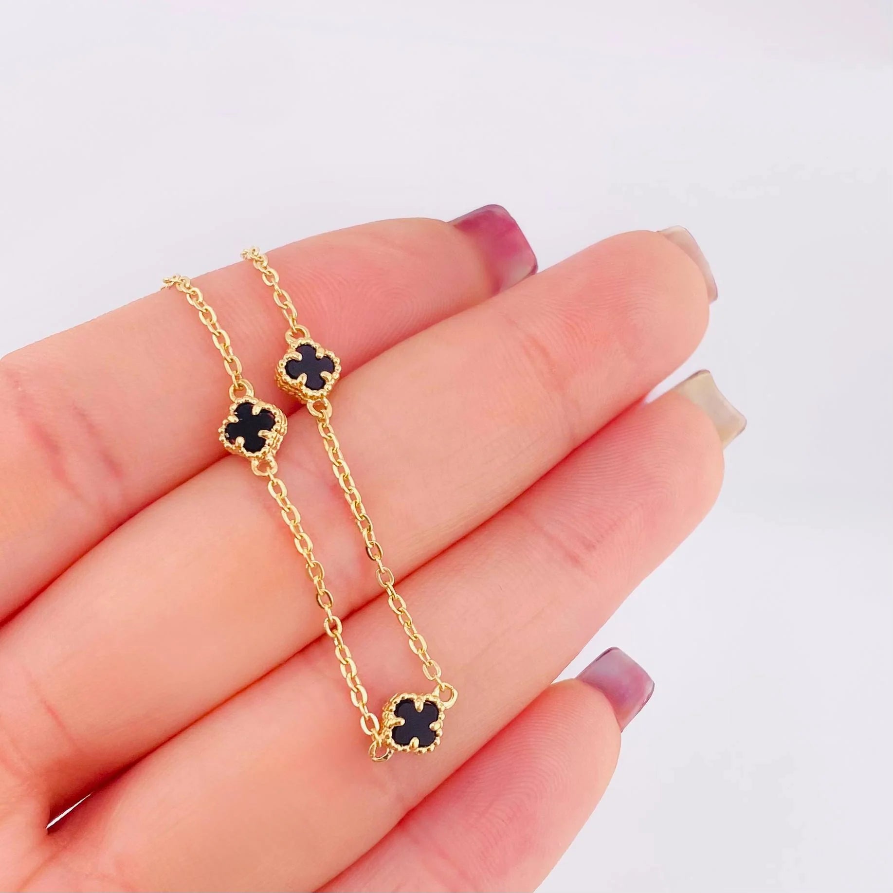 Pulso Modulable Trebol Onix Negro 2.3 g / 18.2 cm - 16.5 cm / 0.54 mm Oro Amarillo 18K