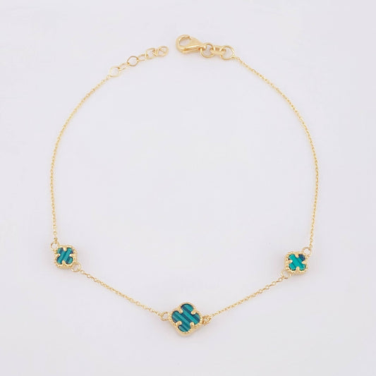 Pulso Trebol Malaquita Verde 2.3gr / 19.5cm / 1mm Oro Amarillo Nac.Esp. 18K *