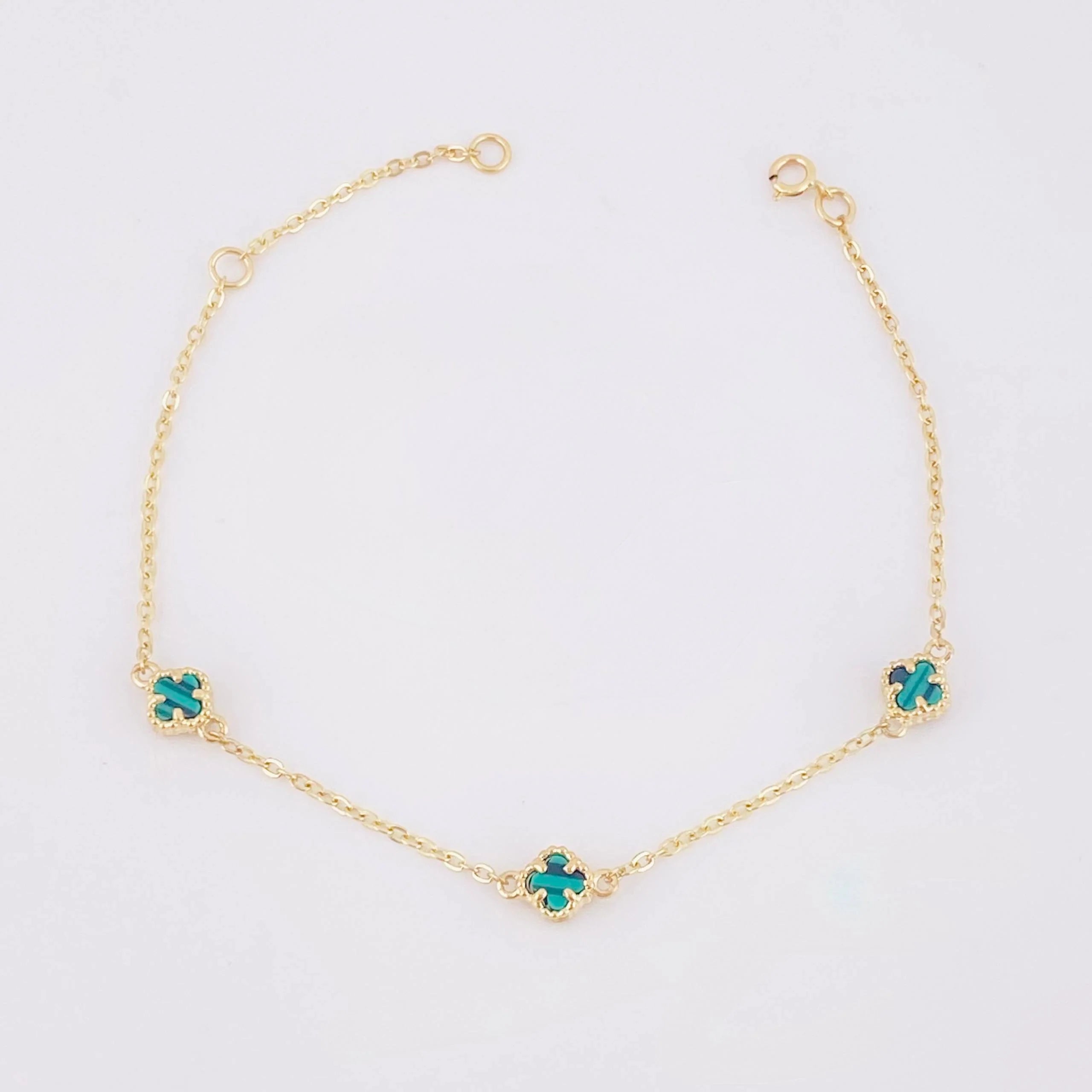 Pulso Modulable Trebol Malaquita Verde 2.2 g / 18.3 cm - 16.5 cm / 0.54 mm Oro Amarillo 18K