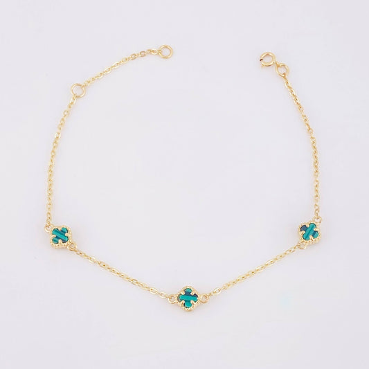 Pulso Trebol Malaquita 2.85gr / 18.5cm / 1mm Oro Amarillo Nac.Esp. 18K