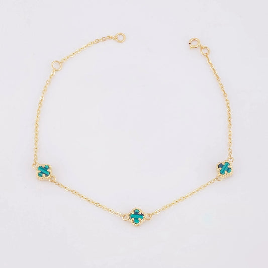 Pulso Modulable Trebol Malaquita Verde 2.2 g / 18.3 cm - 16.5 cm / 0.54 mm Oro Amarillo 18K