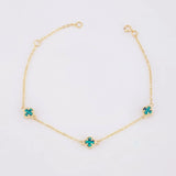 Pulso Modulable Trebol Malaquita Verde 2.2 g / 18.3 cm - 16.5 cm / 0.54 mm Oro Amarillo 18K