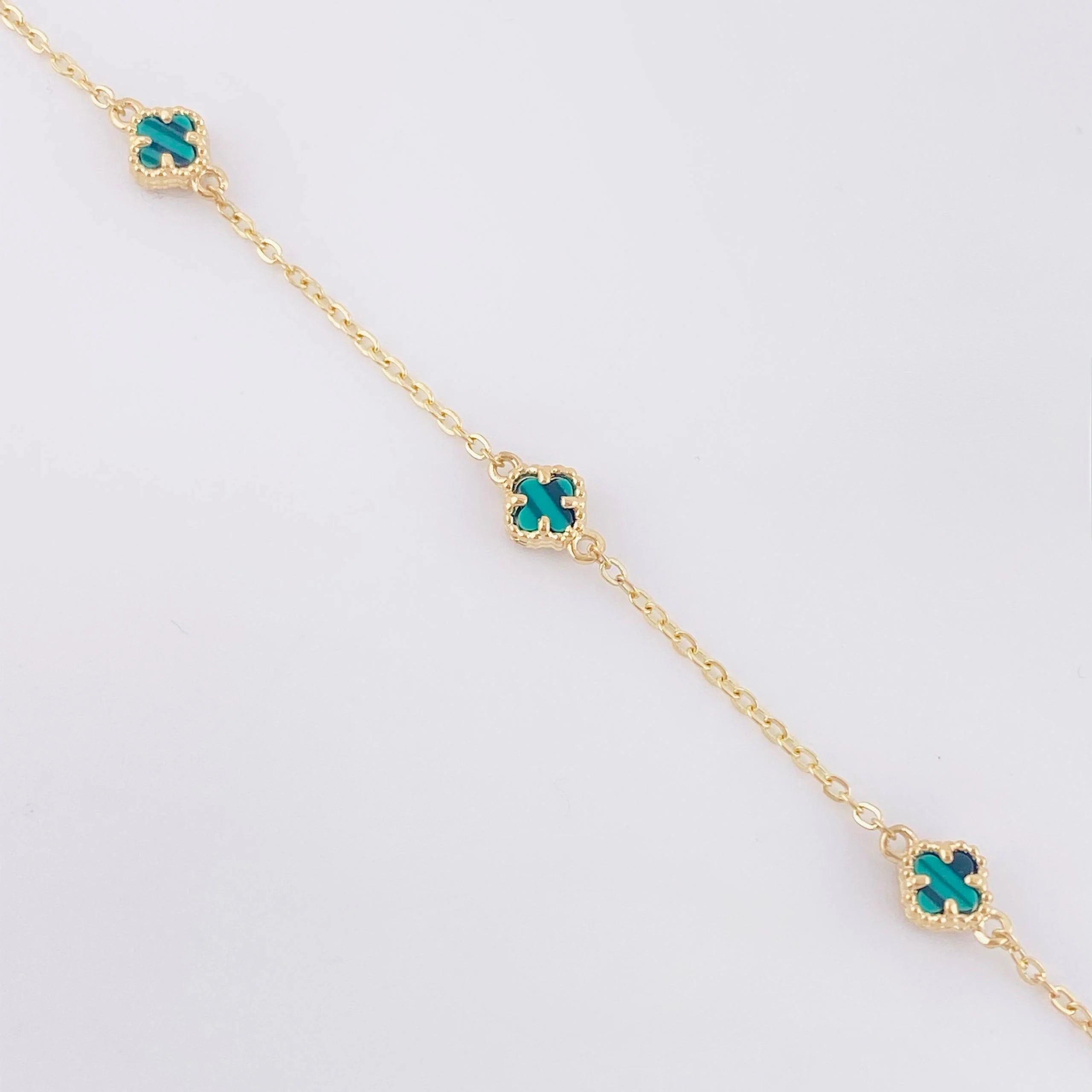 Pulso Modulable Trebol Malaquita Verde 2.2 g / 18.3 cm - 16.5 cm / 0.54 mm Oro Amarillo 18K