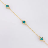 Pulso Modulable Trebol Malaquita Verde 2.2 g / 18.3 cm - 16.5 cm / 0.54 mm Oro Amarillo 18K