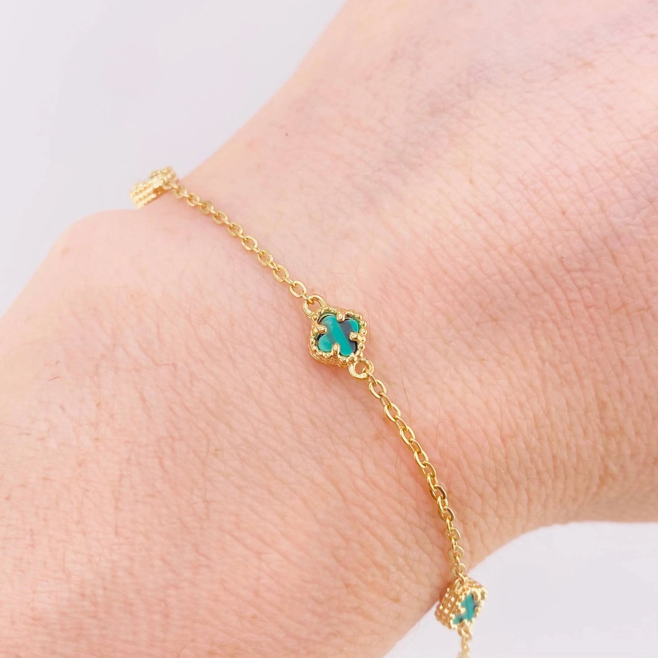 Pulso Modulable Trebol Malaquita Verde 2.2 g / 18.3 cm - 16.5 cm / 0.54 mm Oro Amarillo 18K