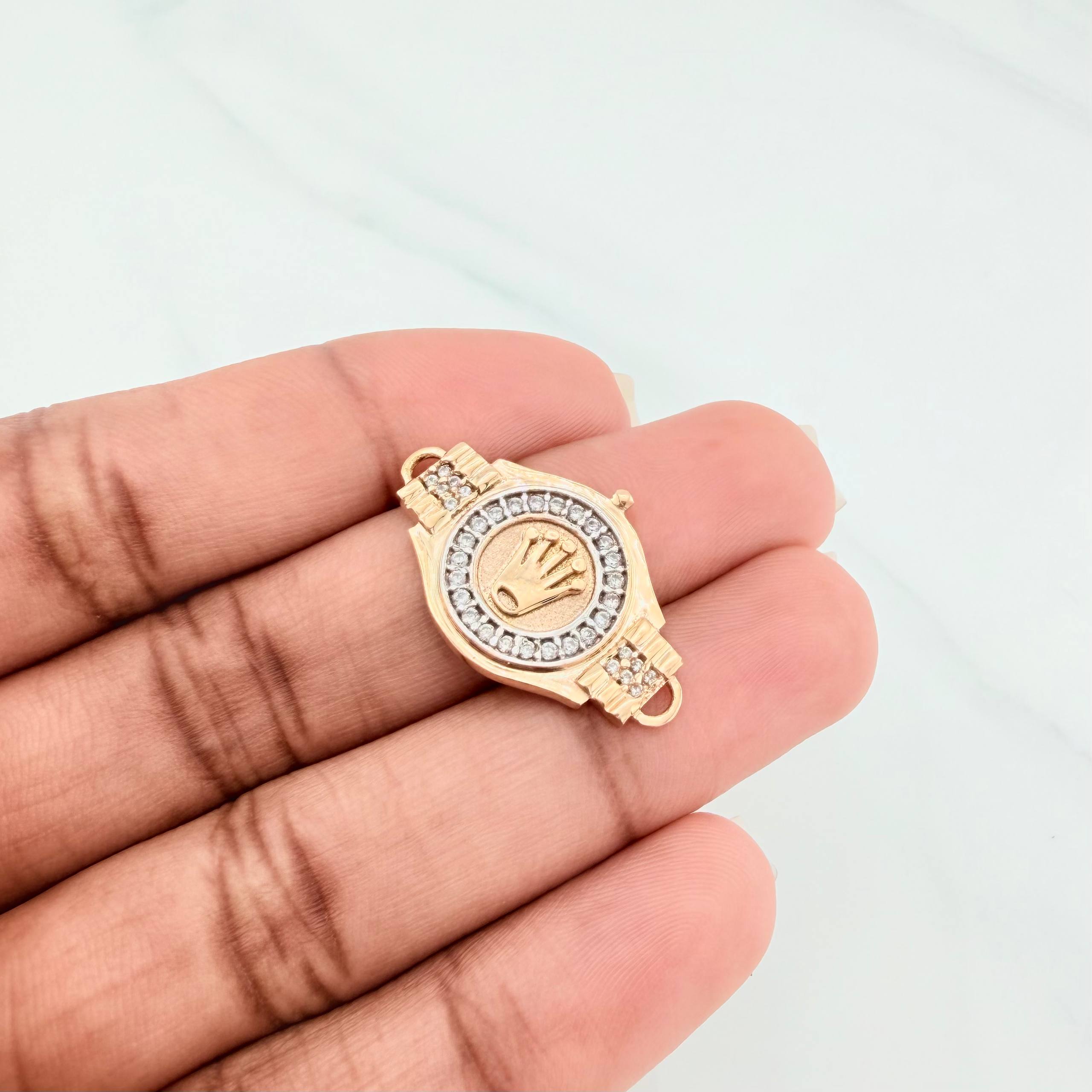 Herraje Corona 3.2 g / 2.7 cm Dos Oros Amarillo Blanco 18K