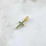 Dije Cruz 0.7gr / 2cm /  Doble Fax Circones Blancos Verdes Oro Amarillo 18K ©