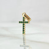 Dije Cruz 0.7gr / 2cm /  Doble Fax Circones Blancos Verdes Oro Amarillo 18K ©
