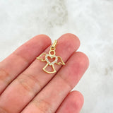 Dije Angel Silueta Corazon 1.6gr / 2.2cm / Circones Blancos Oro Amarillo 18K ©