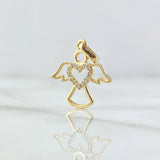 Dije Angel Silueta Corazon 1.6gr / 2.2cm / Circones Blancos Oro Amarillo 18K ©